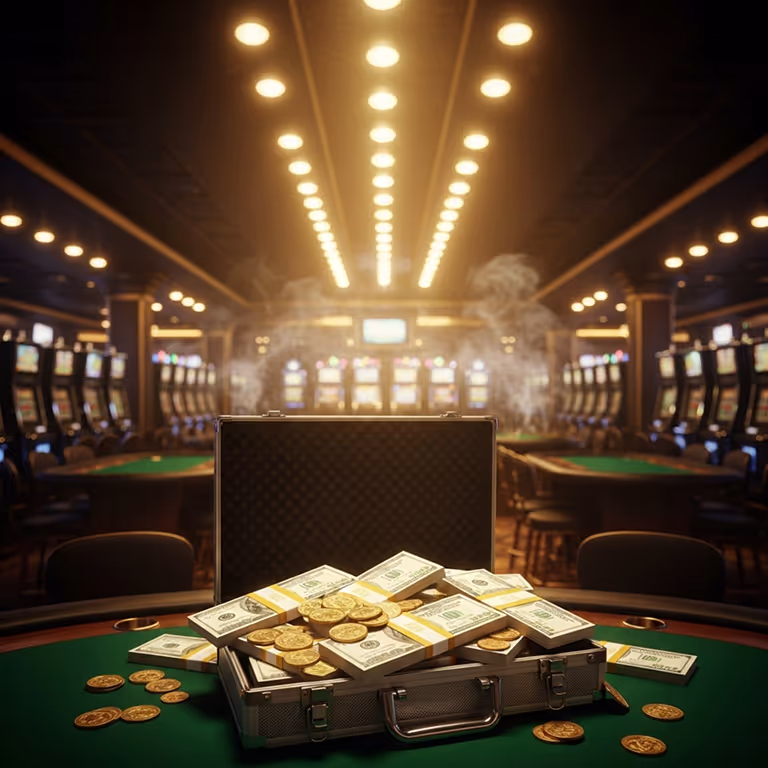 ainbet Casino image featuring a leather wallet surrounded by gold coins.